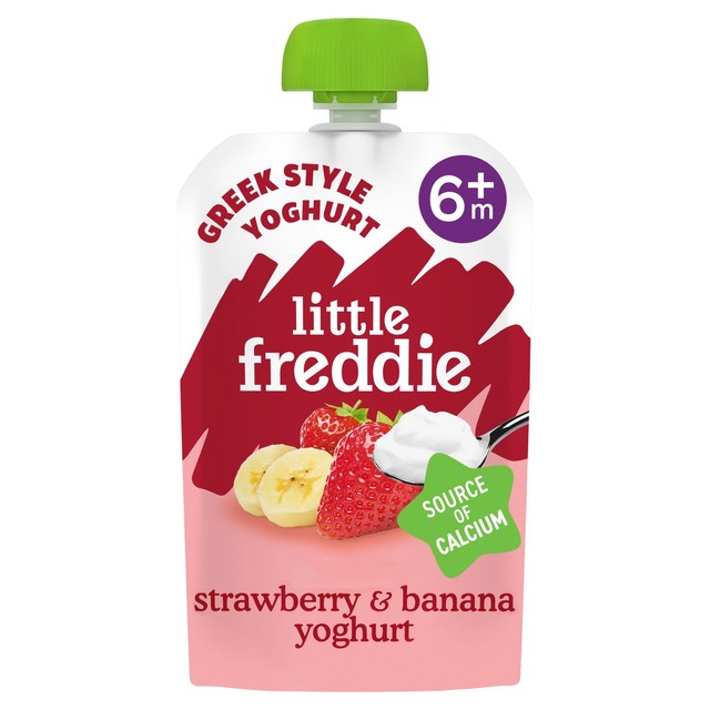 Little Freddie organic strawberry and banana yoghurt baby food pouch 100g, UK version