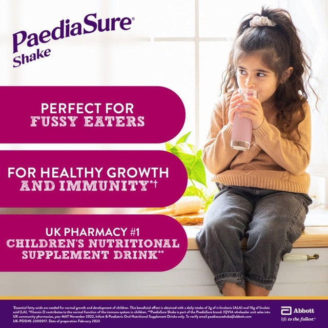 PaediaSure Shake Strawberry nutritional supplement powder 400g, imported from the UK
