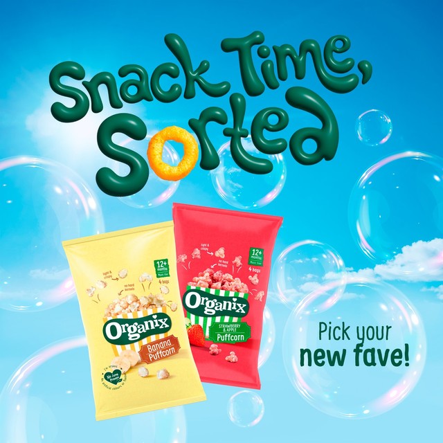 Organix banana puffcorn toddler snacks 40g multipack, imported from the UK
