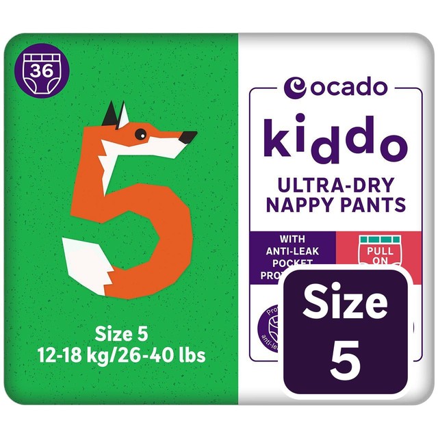 Ocado Kiddo Ultra-Dry Nappy Pants Size 5 (12-18kg), imported from the UK