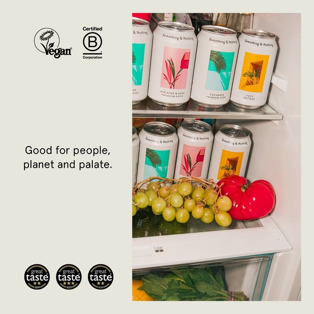 Something & Nothing mixed pack premium soda with Yuzu, Cucumber and Hibiscus & Rose 12x330ml (British brand)
