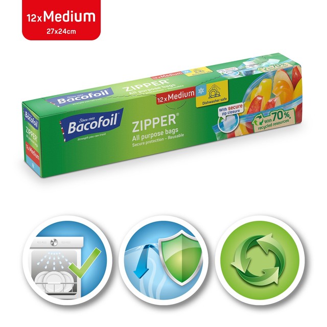 Bacofoil Medium Zipper All Purpose Bags 12 pack - British product