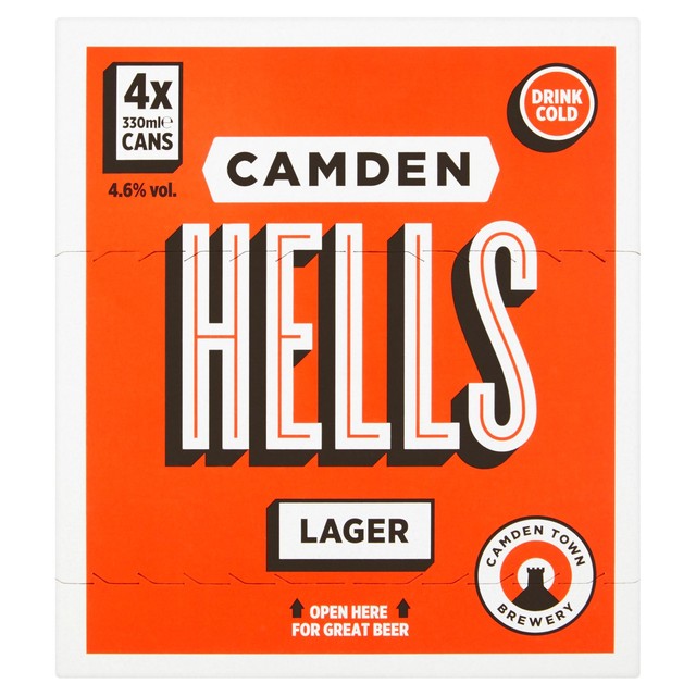 Camden Hells lager beer 4x330ml cans - British product