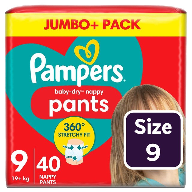 Pampers Baby Dry nappy pants size 9 jumbo, imported from the UK