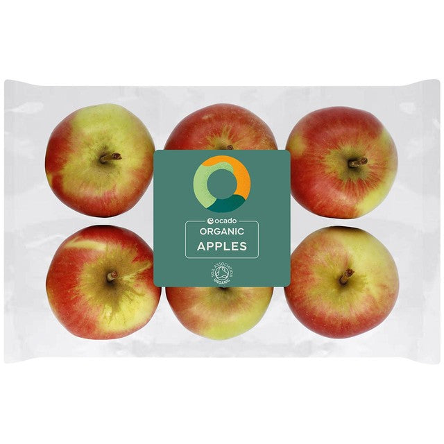 Ocado organic apples 6 per pack, imported from the UK