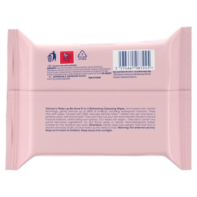 Johnson's cleansing wipes with spring flowers fragrance 25 wipes, UK version