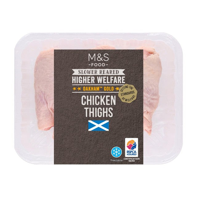 M&S Oakham Gold chicken thighs 600g, imported from the UK
