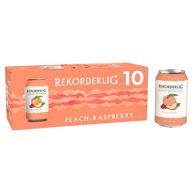 Rekorderlig Peach Raspberry Fruit Cider 10 x 330ml, imported from the UK