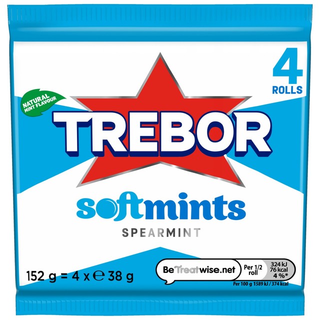 Trebor chewy spearmint flavoured candy rolls multipack 179g (British brand)