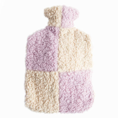 Caroline Gardner Check Borg Hot Water Bottle Lilac Cream with Borg Cover