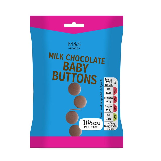 M&S milk chocolate baby buttons 30g, imported from the UK