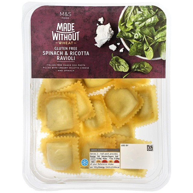 M&S spinach and ricotta ravioli 250g, imported from the UK