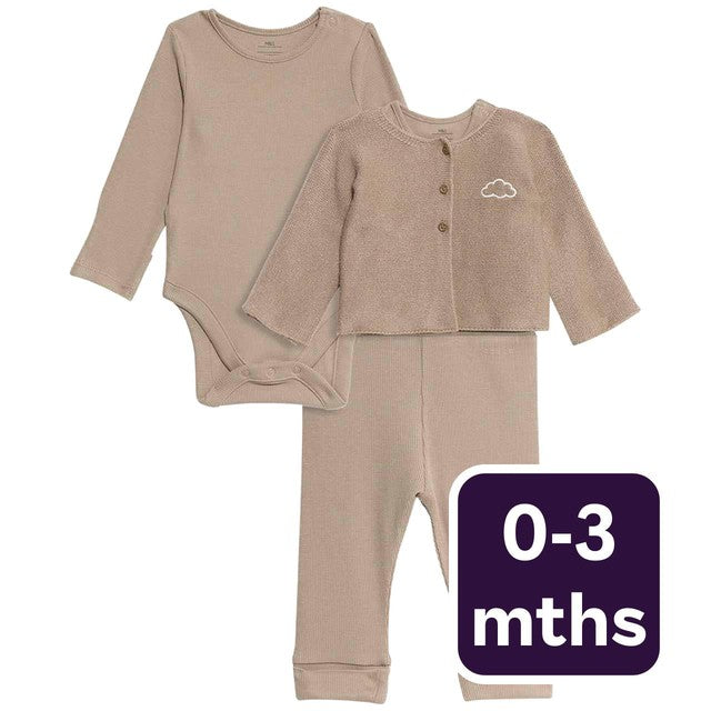 M&S cotton baby outfit brown 0-3 months, imported from the UK