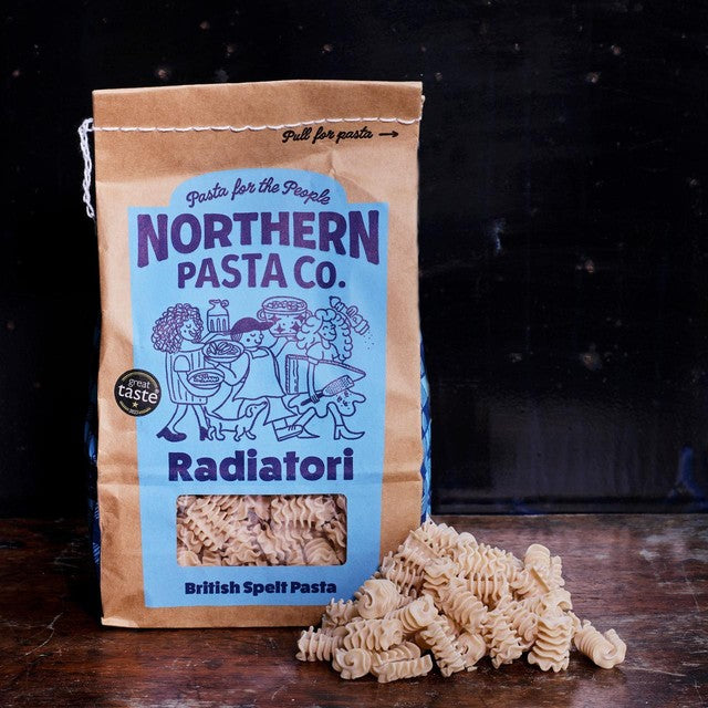 Northern Pasta Co. Radiatori spelt pasta 450g, imported from the UK