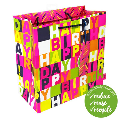 Deva Designs Neon Pink Birthday Medium Gift Bag