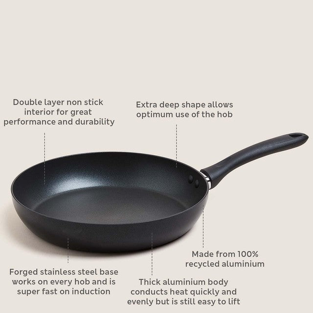 M&S black aluminium 28cm non-stick frying pan, imported from the UK