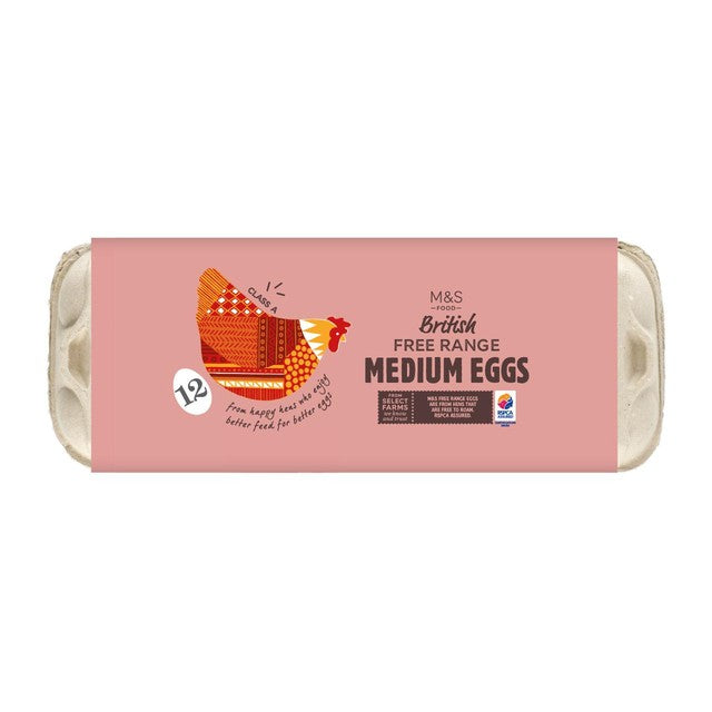 M&S Free Range Medium Eggs Pack of 12, imported from the UK