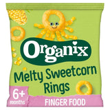Organix Sweetcorn Rings Baby Puffs 20g, imported from the UK