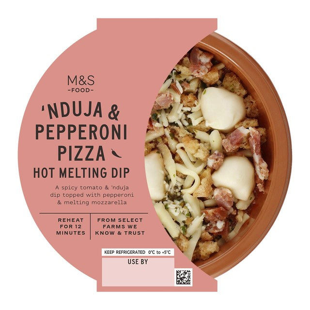 M&S Nduja & Pepperoni Pizza Hot Melting Dip 170g, imported from the UK