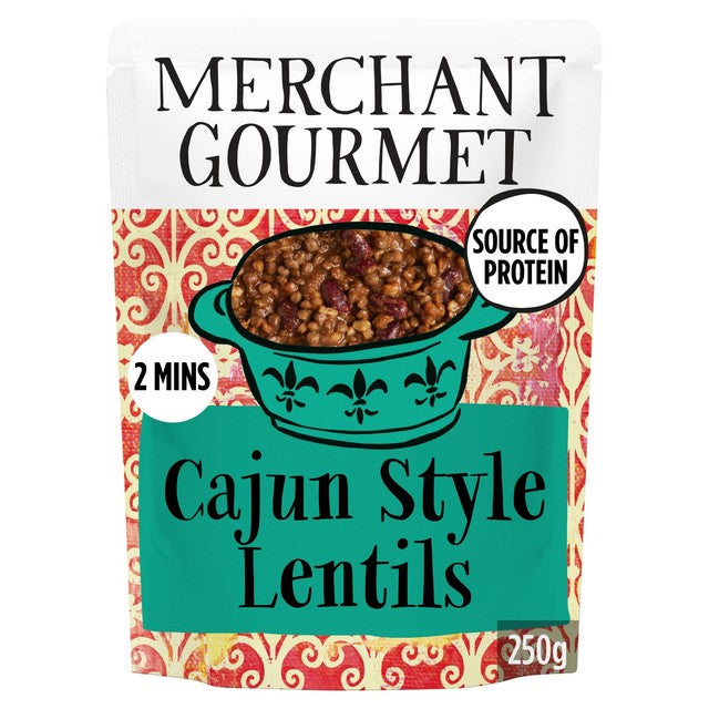 Merchant Gourmet Cajun-Style Lentils 250g, imported from the UK