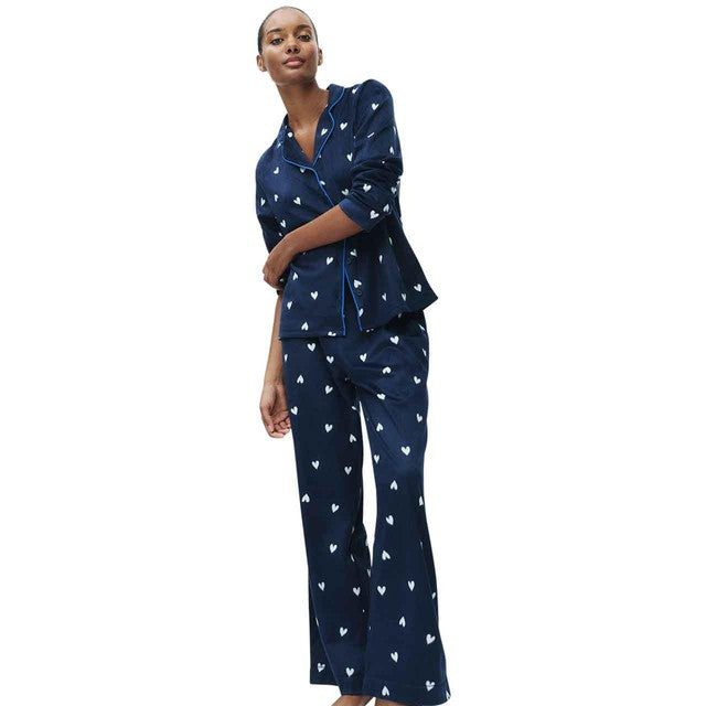 M&S fleece pyjama set navy heart print XXL - British product