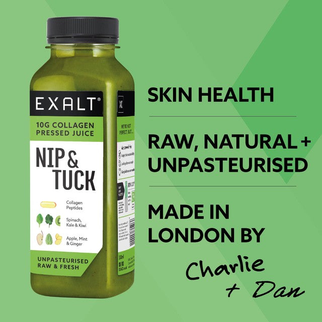 EXALT Nip & Tuck Green Juice with Collagen 330ml, imported from the UK