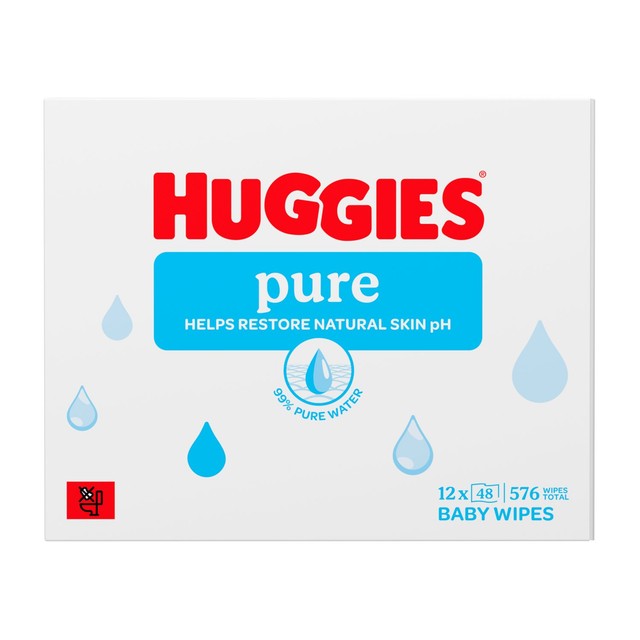 Huggies Pure Plastic Free baby wipes 12 pack, UK version