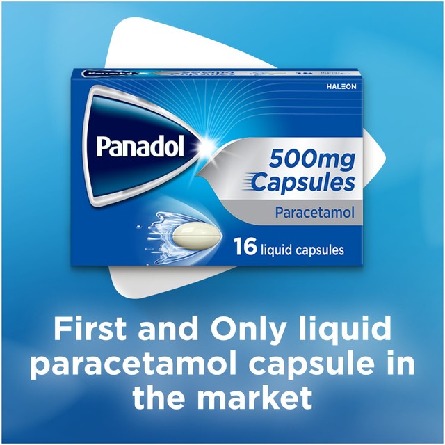 Panadol Paracetamol 500mg Liquid Capsules, imported from the UK