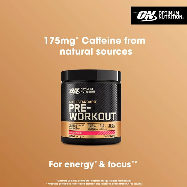 Optimum Nutrition pre-workout supplement powder watermelon flavour 330g, imported from the UK