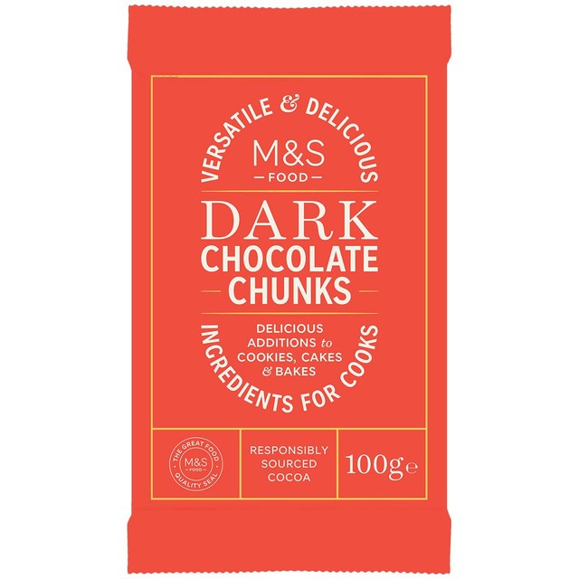 M&S dark chocolate chunks 100g, imported from the UK