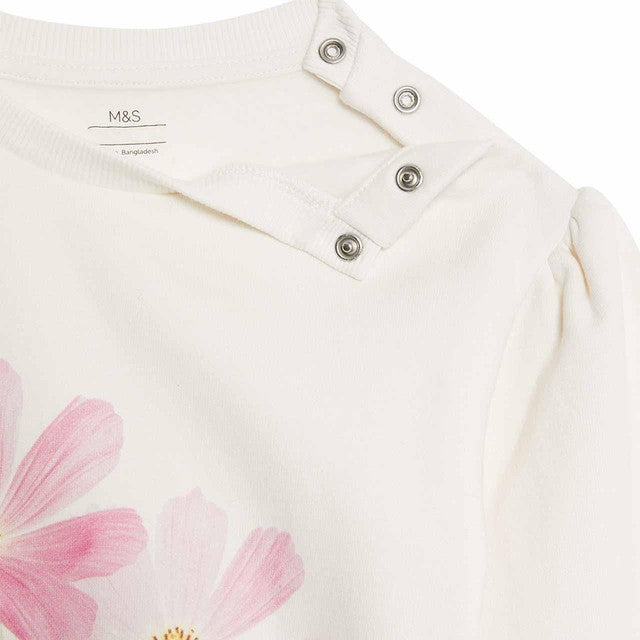 M&S girls floral outfit ivory 9-12 months, imported from the UK