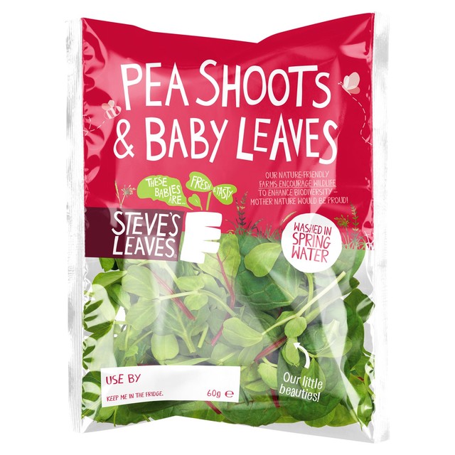 Steve's Leaves pea shoots and baby leaves mix 60g (British brand)