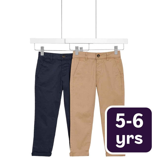 M&S Boys Chinos 2-pack Stone/Navy 5-6 years, imported from the UK