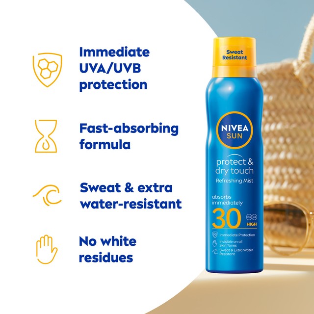 Nivea Sun Protect & Dry Touch SPF 30 Mist sunscreen spray 200ml, imported from the UK