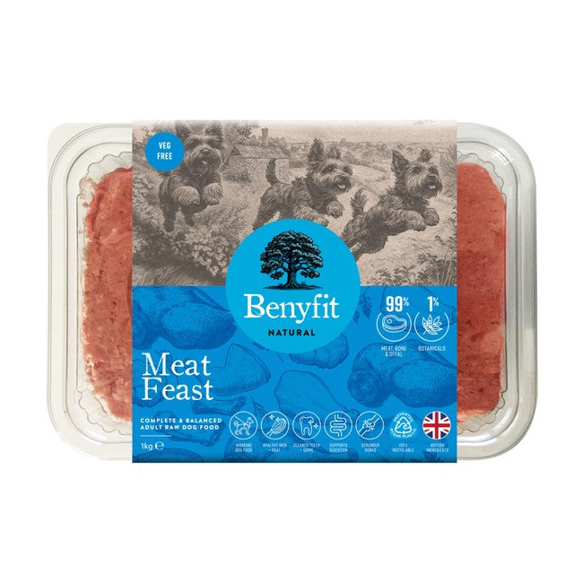 Benyfit Natural Meat Feast raw dog food 1kg - British product