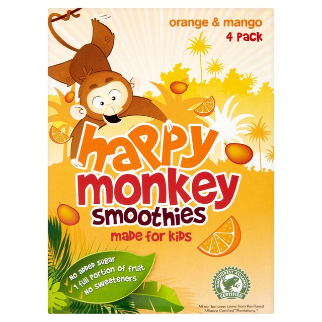 Happy Monkey kids smoothie orange and mango 4 x 180ml, UK version