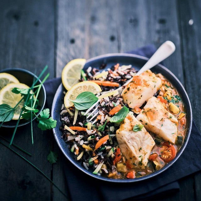 Picard cod with Camargue rice sauce vierge 350g, imported from the UK