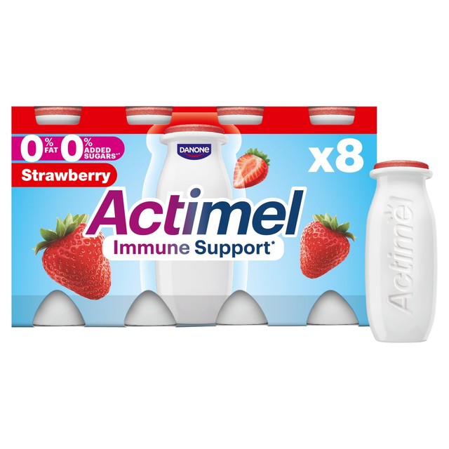 Actimel strawberry fat-free yoghurt drink multipack 8 x 100g - British product