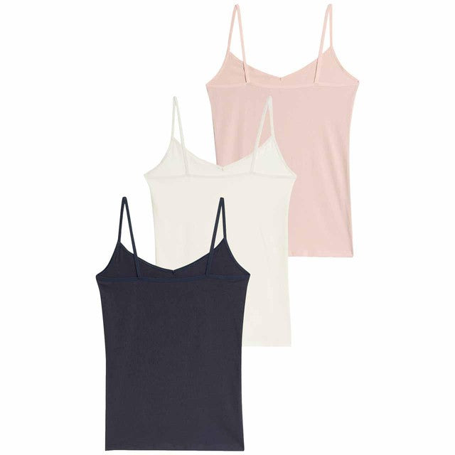 M&S Cotton Rich Strappy Vests Navy Size 14, imported from the UK
