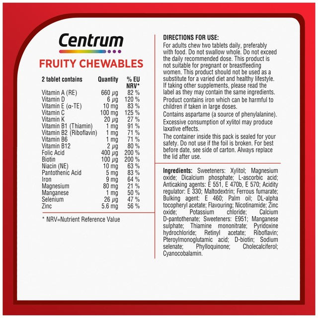 Centrum Fruity Chewables 30s Multivitamin Tablets Citrus Berry Flavour - British product