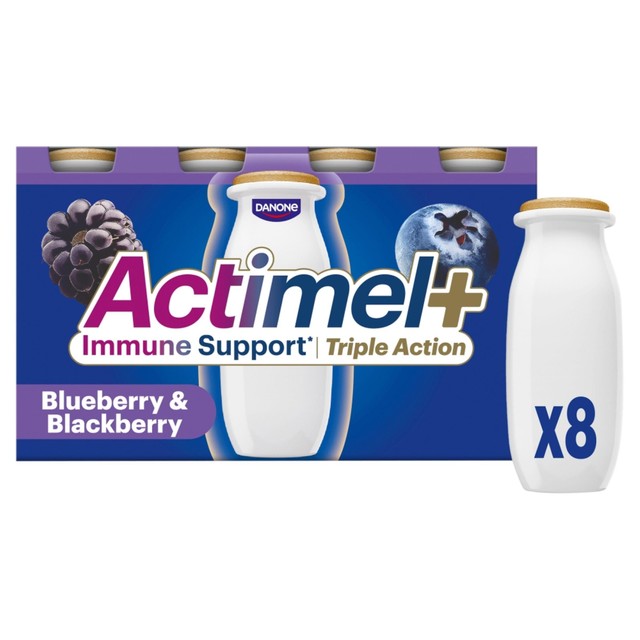 Actimel Triple Action blackberry and blueberry yoghurt drink 8 x 100g - British product