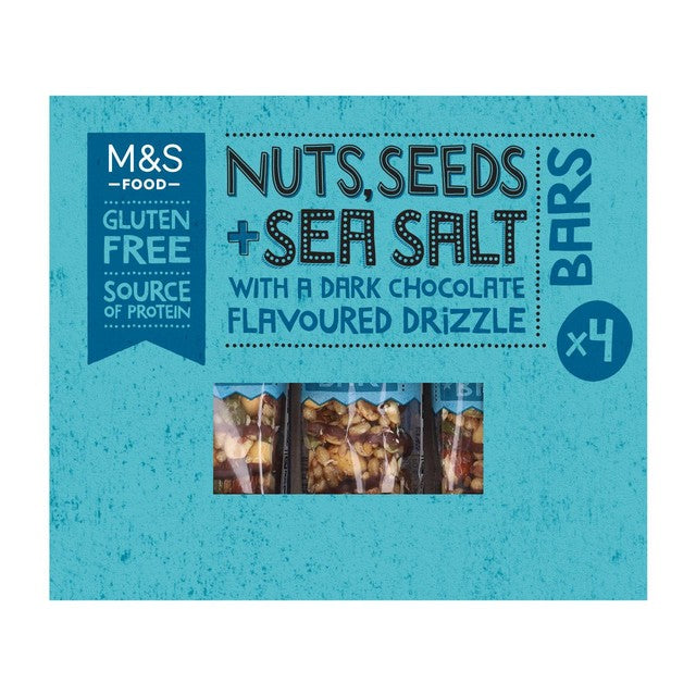 M&S nuts seeds sea salt cereal bars 4 x 40g, imported from the UK