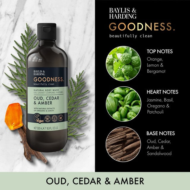 Baylis & Harding Body Wash Oud Cedar Amber 500ml - British product