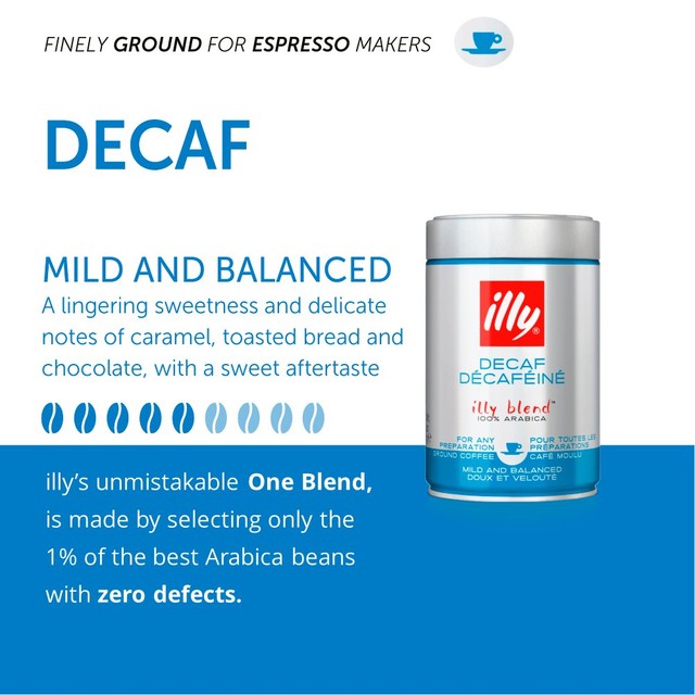 Illy decaf ground coffee 125g, UK version