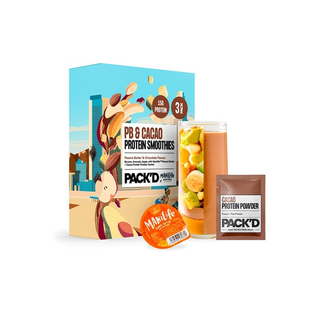 Pack'd Peanut Butter & Chocolate Protein Smoothie Kits 3 x 146g, imported from the UK