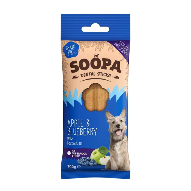 Soopa apple and blueberry dental sticks 4 per pack (British brand)