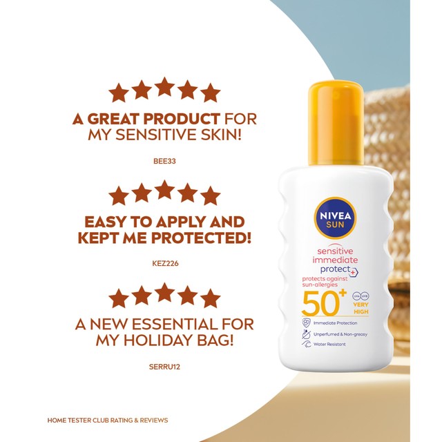 Nivea Sensitive Sun Lotion Spray SPF 50+ 200ml, imported from the UK