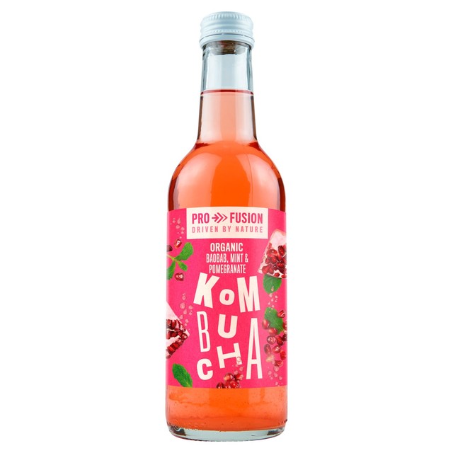 Profusion organic kombucha baobab, mint & pomegranate 330ml, imported from the UK