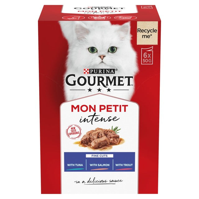 Gourmet Mon Petit fish flavour cat food 6x50g pouches, UK version