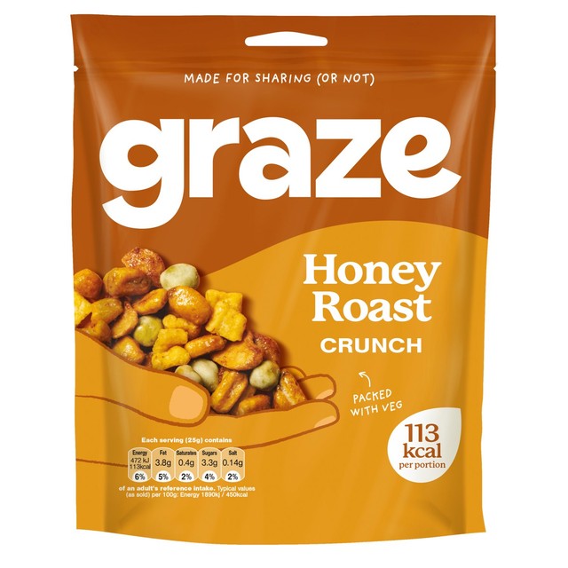 Graze Honey Roast Crunch snack mix sharing bag 100g, UK version